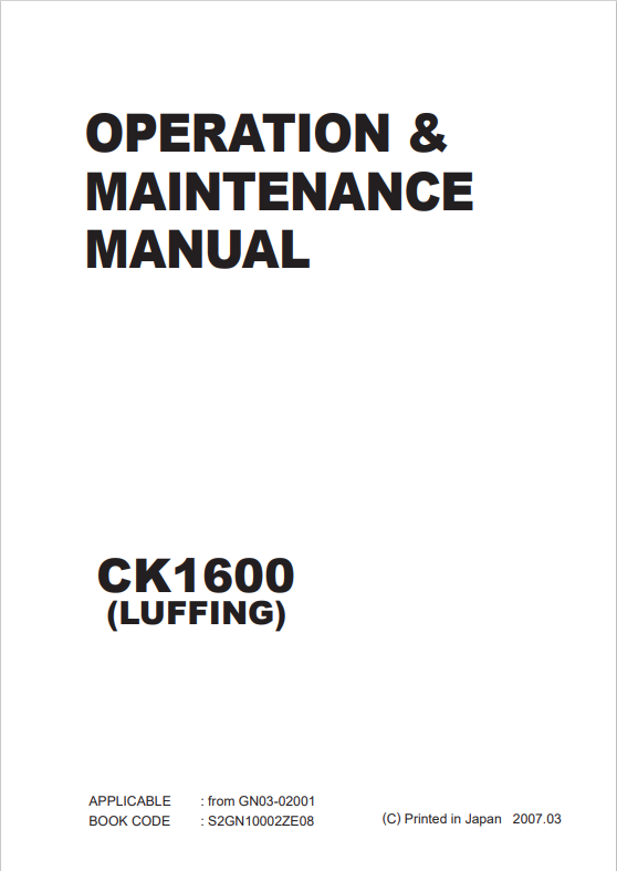 KOBELCO CK1600-1F LUFFING OPERATION AND MAINTENANCE MANUAL PDF