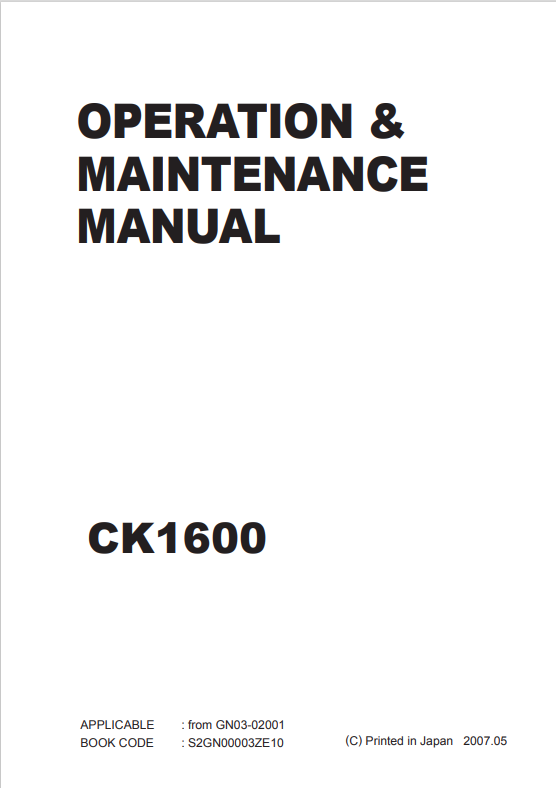 KOBELCO CK1600 CRAWLER CRANE OPERATION AND MAINTENANCE MANUAL PDF
