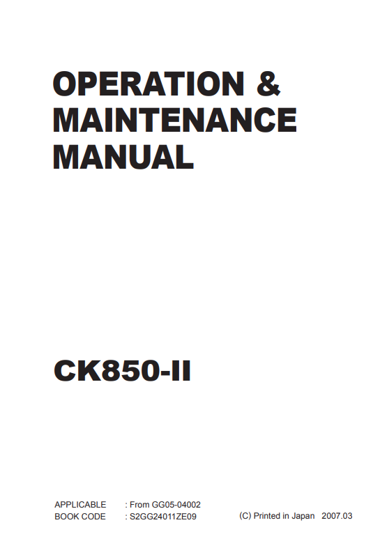 KOBELCO CK850-II CRAWLER CRANE OPERATION AND MAINTENANCE MANUAL PDF