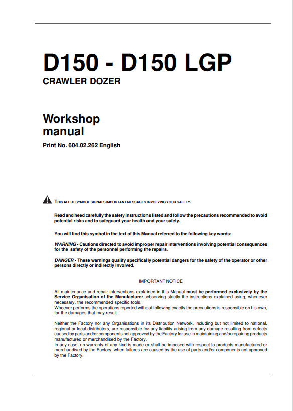 KOBELCO D150, D150 LGP CRAWLER DOZER WORKSHOP MANUAL PDF