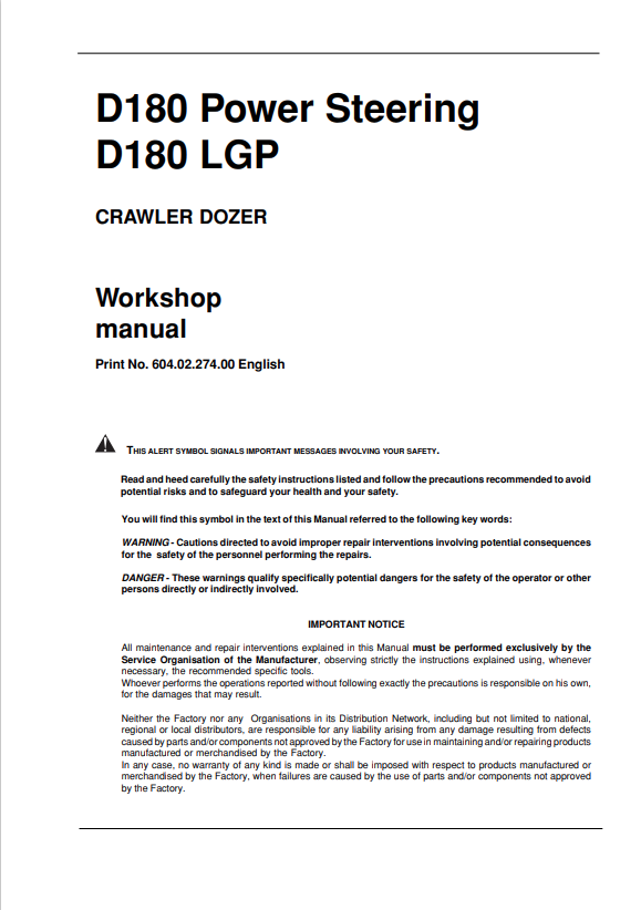 KOBELCO D180 POWER STEERING, D180 LGP CRAWLER DOZER WORKSHOP MANUAL PDF