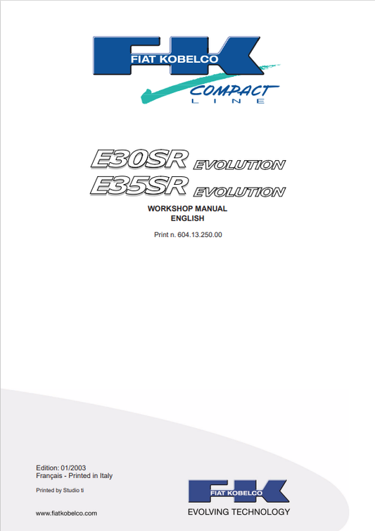 KOBELCO FIAT E30SR, E35SR COMPACT LINE EVOLUTION WORKSHOP MANUAL PDF