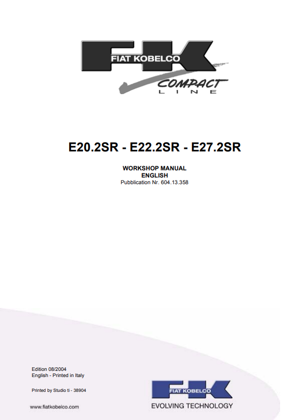 KOBELCO FIAT E20.2SR, E22.2SR, E27.2SR COMPACT LINE WORKSHOP MANUAL PDF