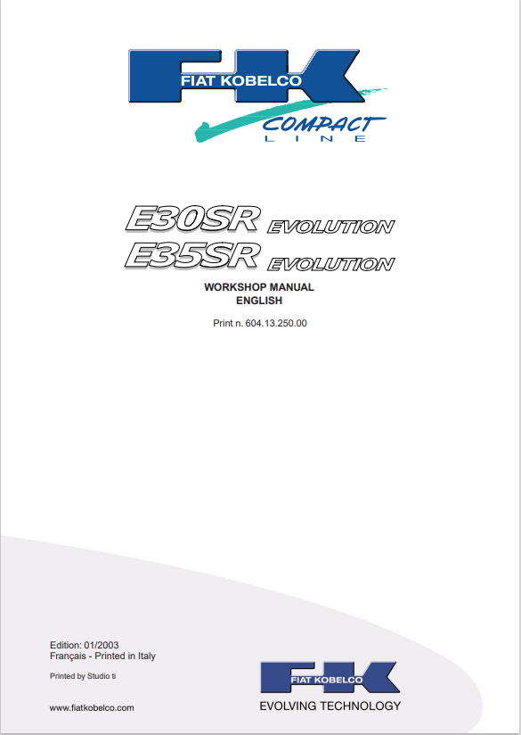 KOBELCO FIAT E30SR, E35SR COMPACT LINE EVOLUTION WORKSHOP MANUAL PDF