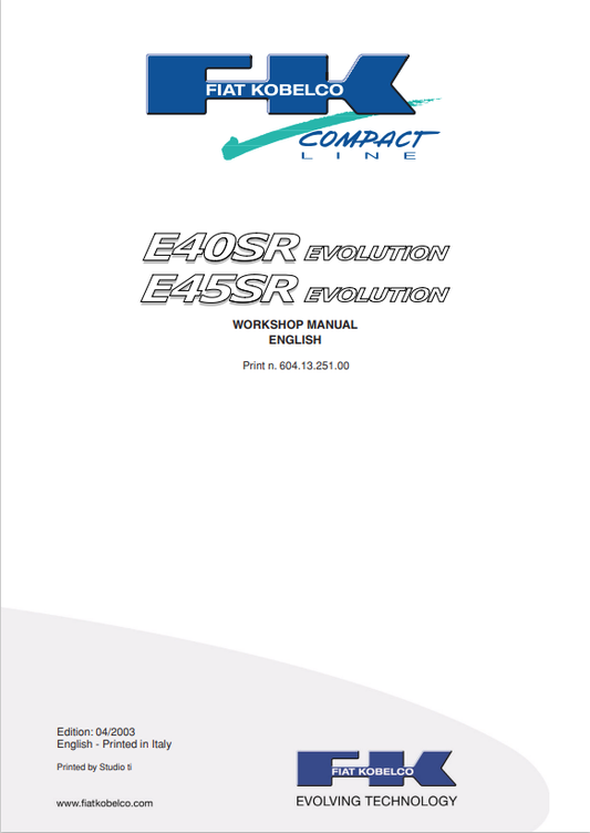 KOBELCO FIAT E40SR, E45SR COMPACT LINE EVOLUTION WORKSHOP MANUAL PDF