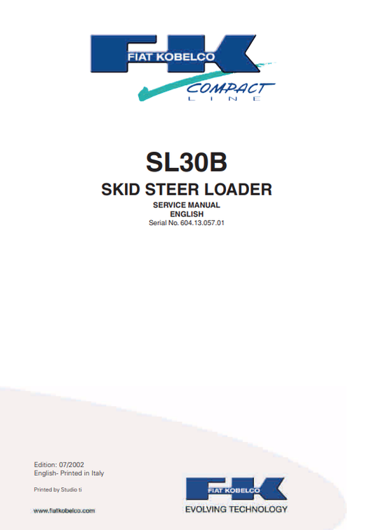 KOBELCO FIAT SL30B COMPACT LINE SKID STEER LOADER SERVICE MANUAL PDF