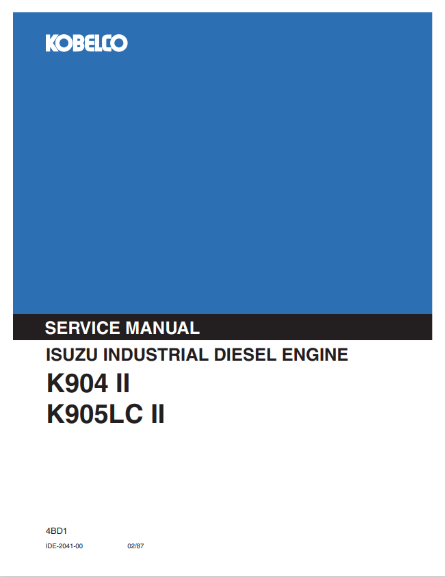 KOBELCO INDUSTRIAL DIESEL ENGINE ISUZU K904 II, K905LC II SERVICE MANUAL PDF