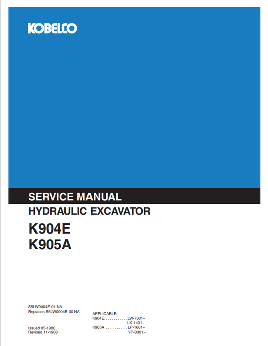KOBELCO K904E, K905A HYDRAULIC EXCAVATOR SERVICE MANUAL PDF