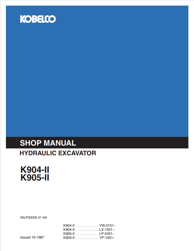 KOBELCO K904 II, K905 II HYDRAULIC EXCAVATOR SERVICE MANUAL PDF