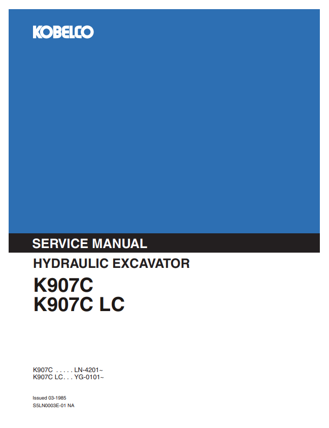 KOBELCO K905, K905LC HYDRAULIC EXCAVATOR SERVICE MANUAL PDF