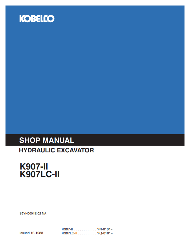 KOBELCO K907-II, K907LC-II HYDRAULIC EXCAVATOR SERVICE MANUAL PDF