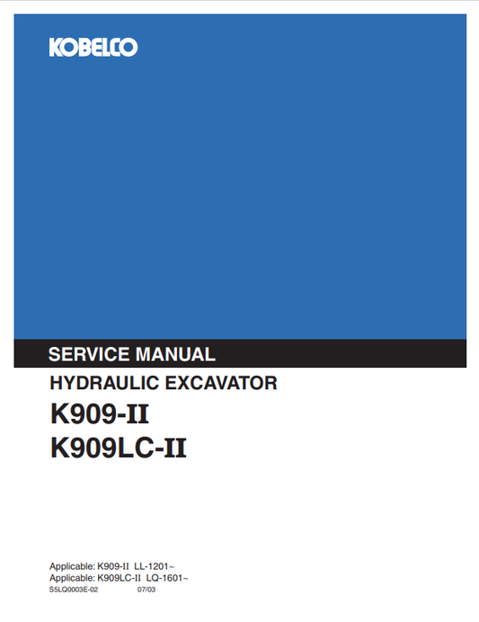 KOBELCO K909 II, K909LC II HYDRAULIC EXCAVATOR SERVICE MANUAL PDF
