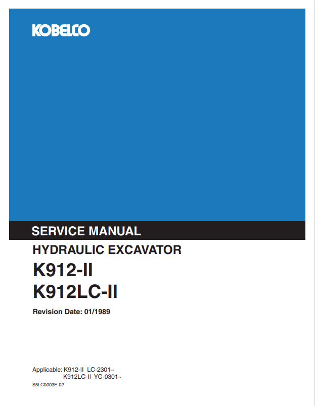 KOBELCO K912-II, K912LC-II HYDRAULIC EXCAVATOR SERVICE MANUAL PDF