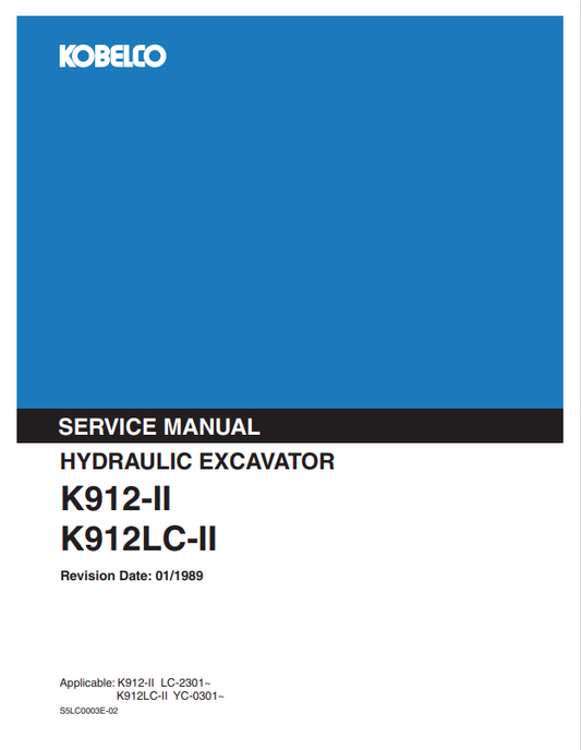 KOBELCO K912-II, K912LC-II HYDRAULIC EXCAVATOR SERVICE MANUAL PDF