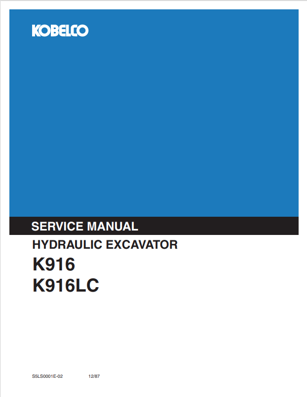 KOBELCO K916, K916LC HYDRAULIC EXCAVATOR SERVICE MANUAL PDF