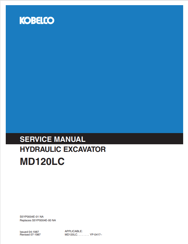 KOBELCO MD120LC HYDRAULIC EXCAVATOR SERVICE MANUAL PDF