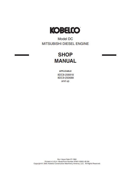 KOBELCO MITSUBISHI 8DC8, 8DC9 DIESEL ENGINE SHOP MANUAL PDF