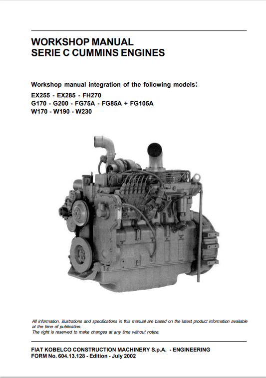 KOBELCO SERIE C CUMMINS ENGINE WORKSHOP MANUAL PDF