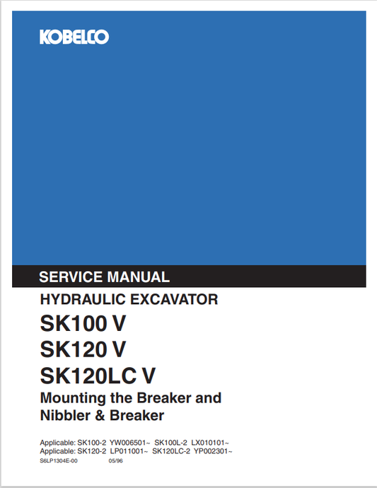 KOBELCO SK100 V, SK120 V, SK120LC V HYDRAULIC EXCAVATOR SERVICE MANUAL PDF