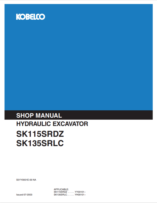 KOBELCO SK115SRDZ, SK135SRLC HYDRAULIC EXCAVATOR SHOP MANUAL PDF