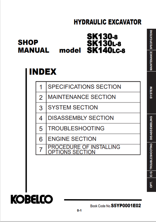KOBELCO SK130-8, SK130L-8, SK140LC-8 HYDRAULIC EXCAVATOR SHOP MANUAL PDF
