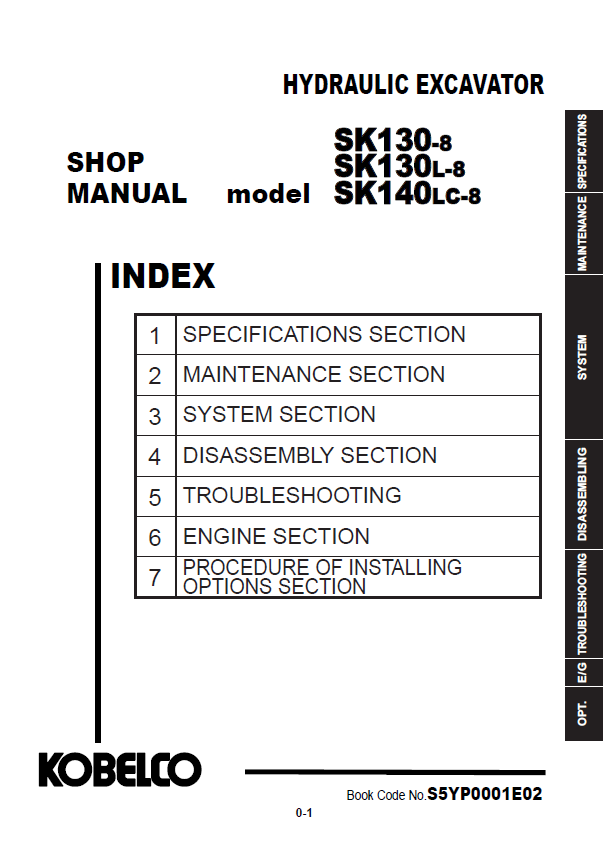 KOBELCO SK130-8, SK130L-8, SK140LC-8 HYDRAULIC EXCAVATOR SHOP MANUAL PDF