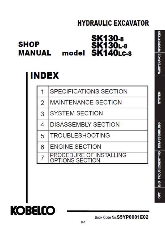 KOBELCO SK130-8, SK130L-8, SK140LC-8 HYDRAULIC EXCAVATOR SHOP MANUAL PDF
