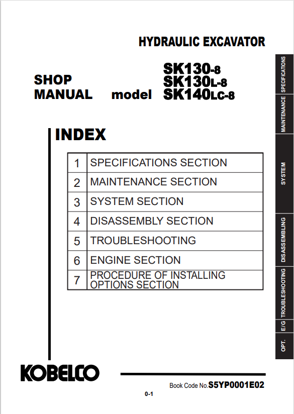 KOBELCO SK130-8, SK130LC-8, SK140LC-8 HYDRAULIC EXCAVATOR SHOP MANUAL PDF