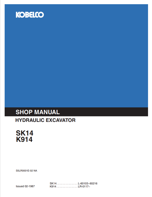 KOBELCO SK14, K914 HYDRAULIC EXCAVATOR SERVICE MANUAL PDF