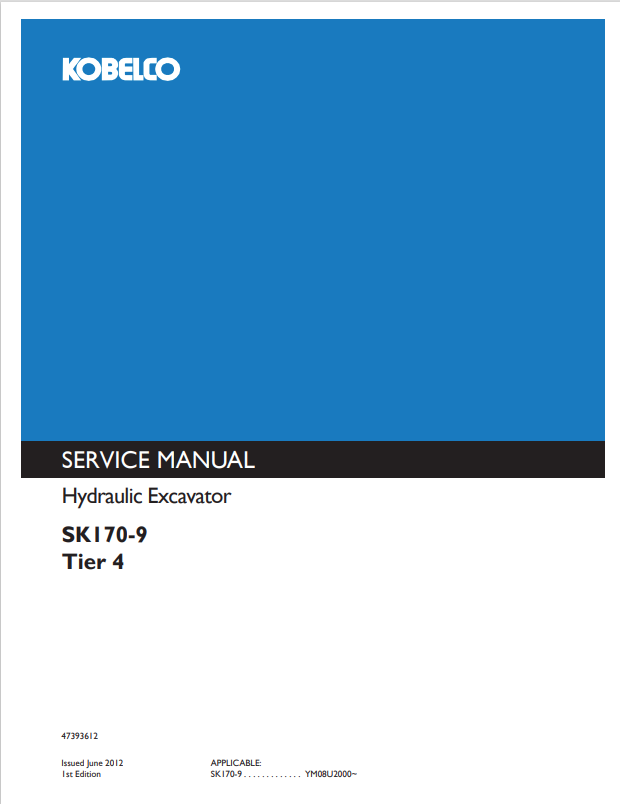 KOBELCO SK170-9 TIER 4 HYDRAULIC EXCAVATOR SERVICE MANUAL PDF