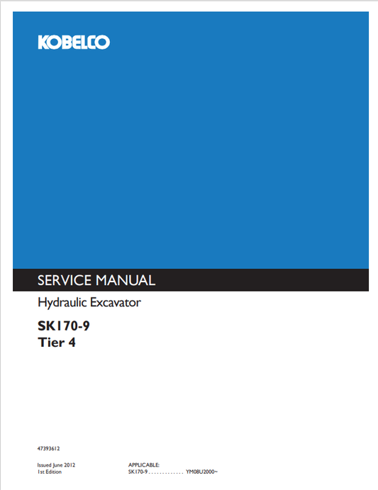KOBELCO SK170-9 TIER 4 HYDRAULIC EXCAVATOR SERVICE MANUAL PDF