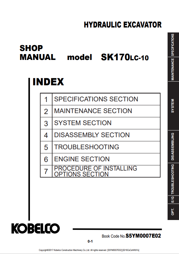 KOBELCO SK170LC-10 HYDRAULIC EXCAVATOR SHOP MANUAL PDF