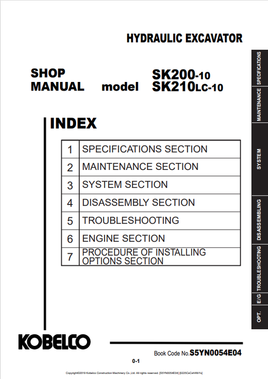 KOBELCO SK200-10, SK210LC-10 HYDRAULIC EXCAVATOR SHOP MANUAL PDF