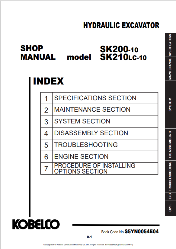 KOBELCO SK200-10, SK210LC-10 HYDRAULIC EXCAVATOR SHOP MANUAL PDF