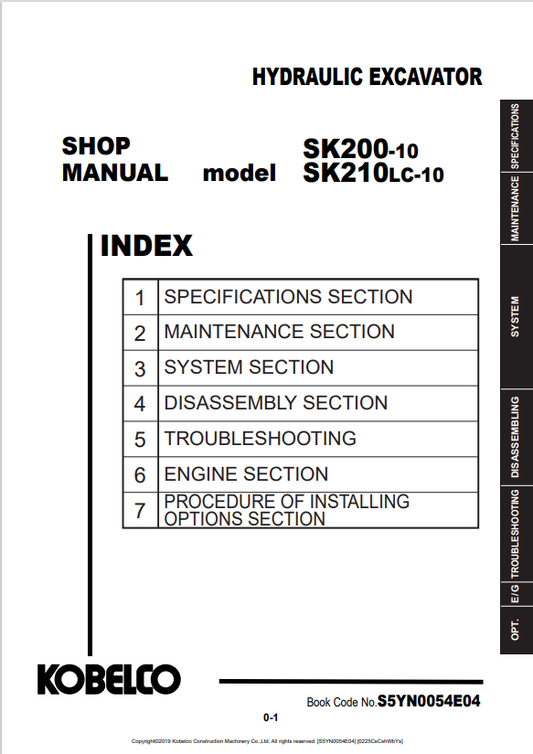 KOBELCO SK200-10, SK210LC-10 HYDRAULIC EXCAVATOR SHOP MANUAL PDF