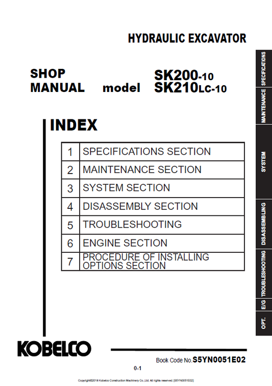 KOBELCO SK200-10, SK210LC-10 HYDRAULIC EXCAVATOR SHOP MANUAL PDF