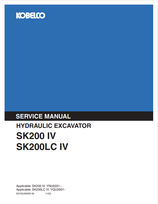 KOBELCO SK200 IV, SK200LC IV HYDRAULIC EXCAVATOR SERVICE MANUAL PDF