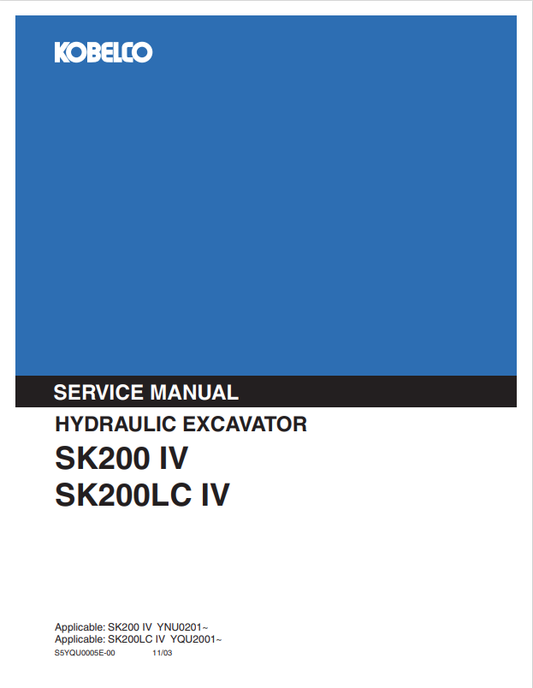 KOBELCO SK200 IV, SK200LC IV HYDRAULIC EXCAVATOR SERVICE MANUAL PDF