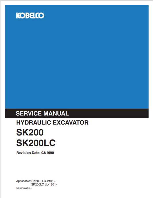 KOBELCO SK200, SK200LC HYDRAULIC EXCAVATOR SERVICE MANUAL PDF