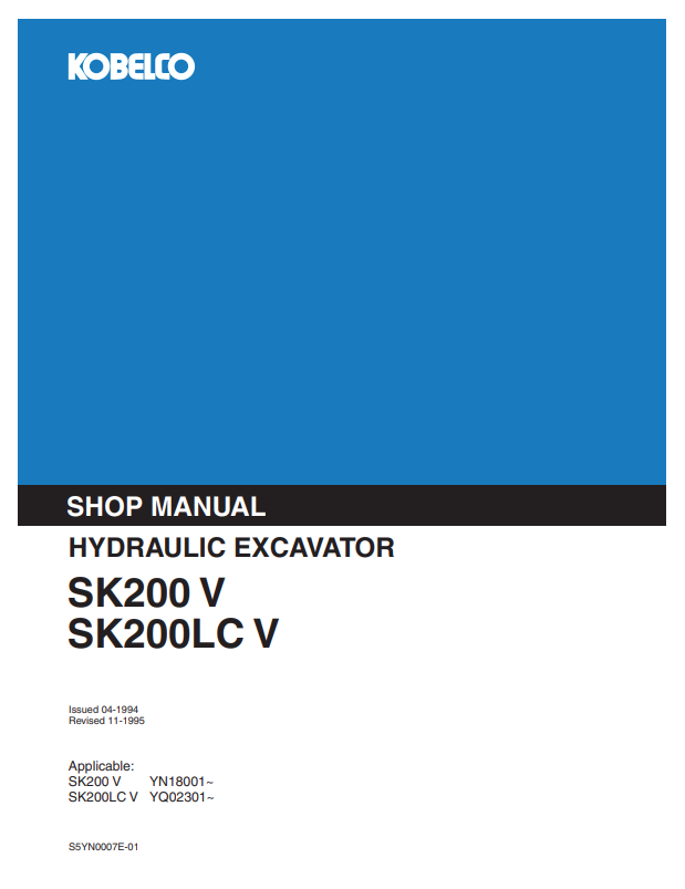 KOBELCO SK200 V, SK200LC V HYDRAULIC EXCAVATOR SHOP MANUAL PDF