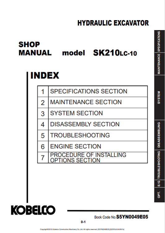 KOBELCO SK210LC-10 HYDRAULIC EXCAVATOR SHOP MANUAL PDF