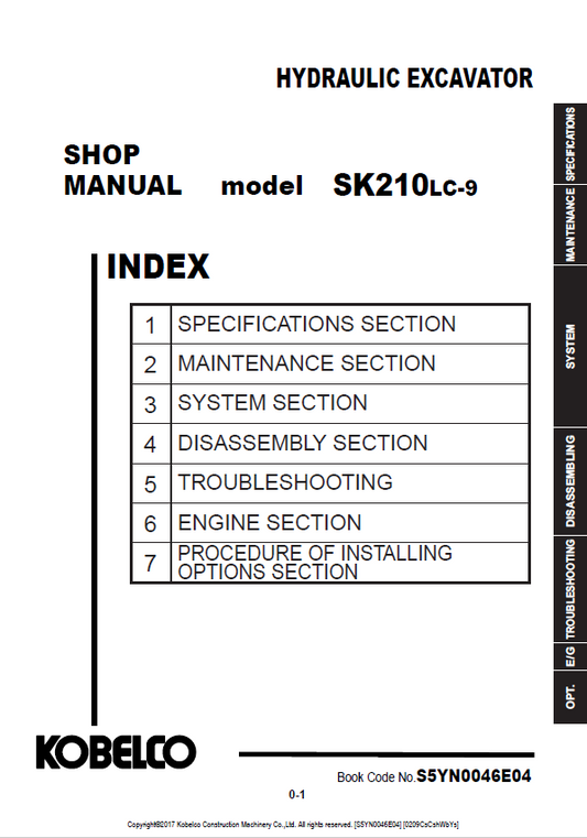 KOBELCO SK210LC-9 HYDRAULIC EXCAVATOR SHOP MANUAL PDF