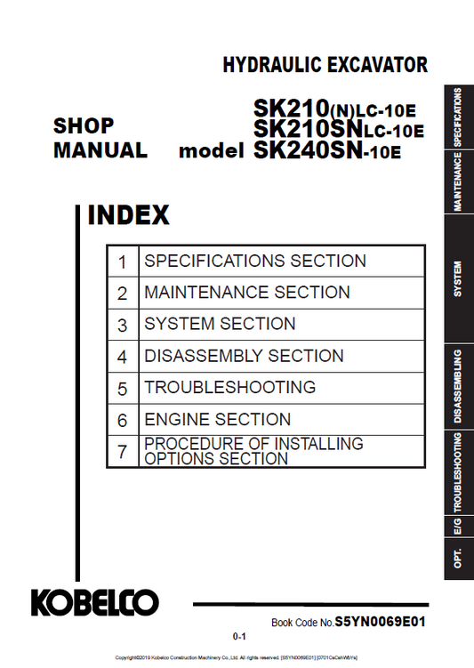 KOBELCO SK210(N)LC-10E, SK210SNLC-10E, SK240SN-10E HYDRAULIC EXCAVATOR SHOP MANUAL PDF