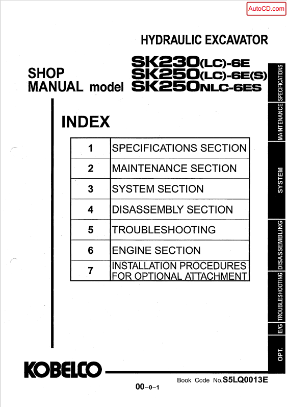 KOBELCO SK230LC-6E, SK250LC-6E(S), SK250NLC-6ES HYDRAULIC EXCAVATOR SHOP MANUAL PDF
