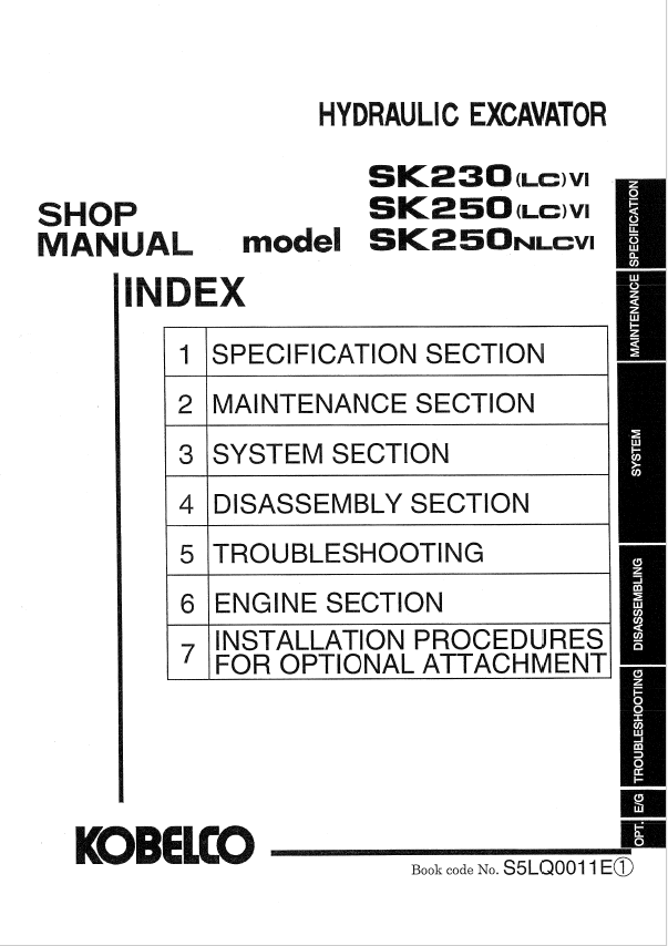 KOBELCO SK230LCVI, SK250LCVI, SK250NLC-VI HYDRAULIC EXCAVATOR SHOP MANUAL PDF
