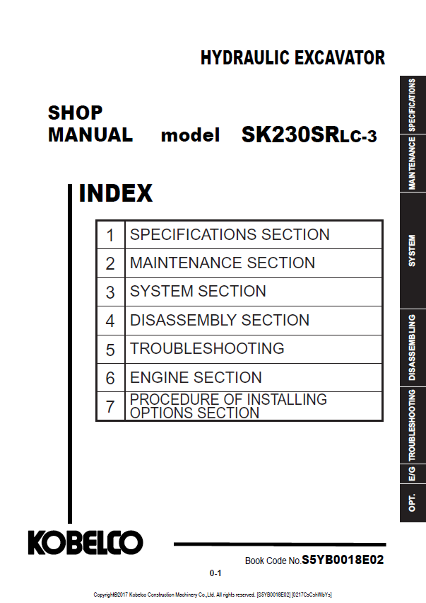 KOBELCO SK230SRLC-3 HYDRAULIC EXCAVATOR SHOP MANUAL PDF
