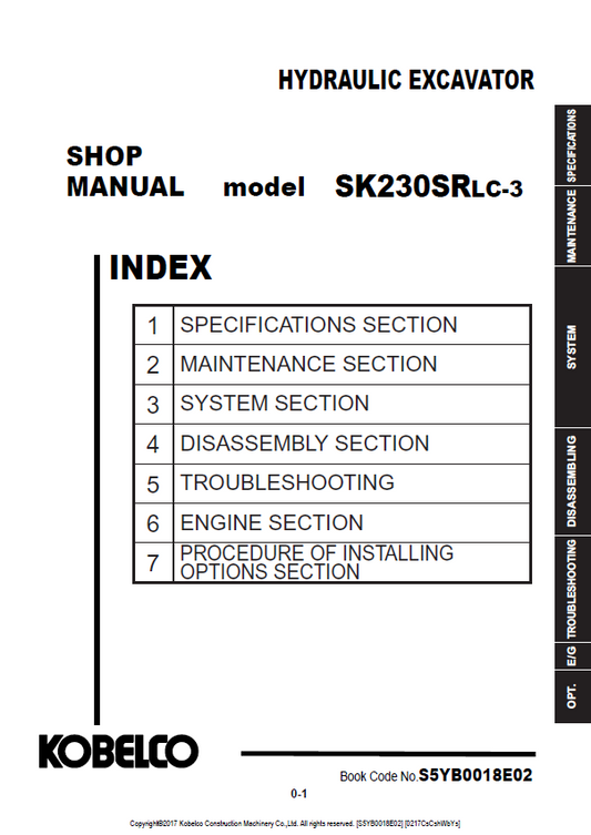 KOBELCO SK230SRLC-3 HYDRAULIC EXCAVATOR SHOP MANUAL PDF