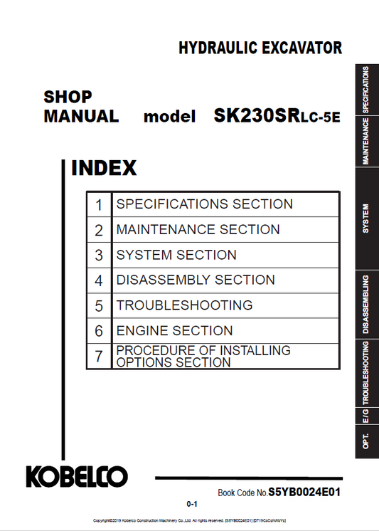 KOBELCO SK230SRLC-5E HYDRAULIC EXCAVATOR SHOP MANUAL PDF