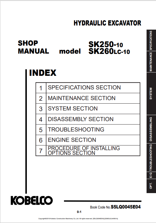 KOBELCO SK250-10, 260LC-10 HYDRAULIC EXCAVATOR SHOP MANUAL PDF