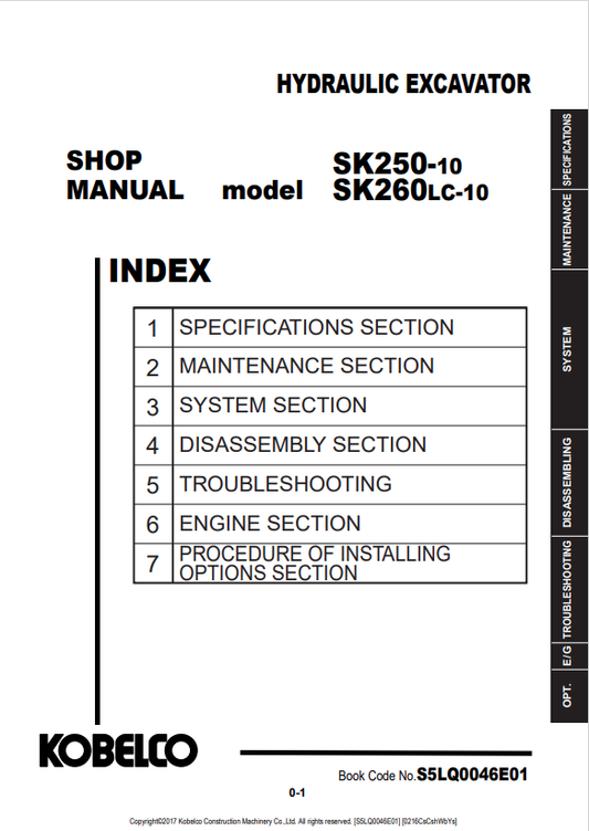 KOBELCO SK250-10, SK260LC-10 HYDRAULIC EXCAVATOR SHOP MANUAL PDF